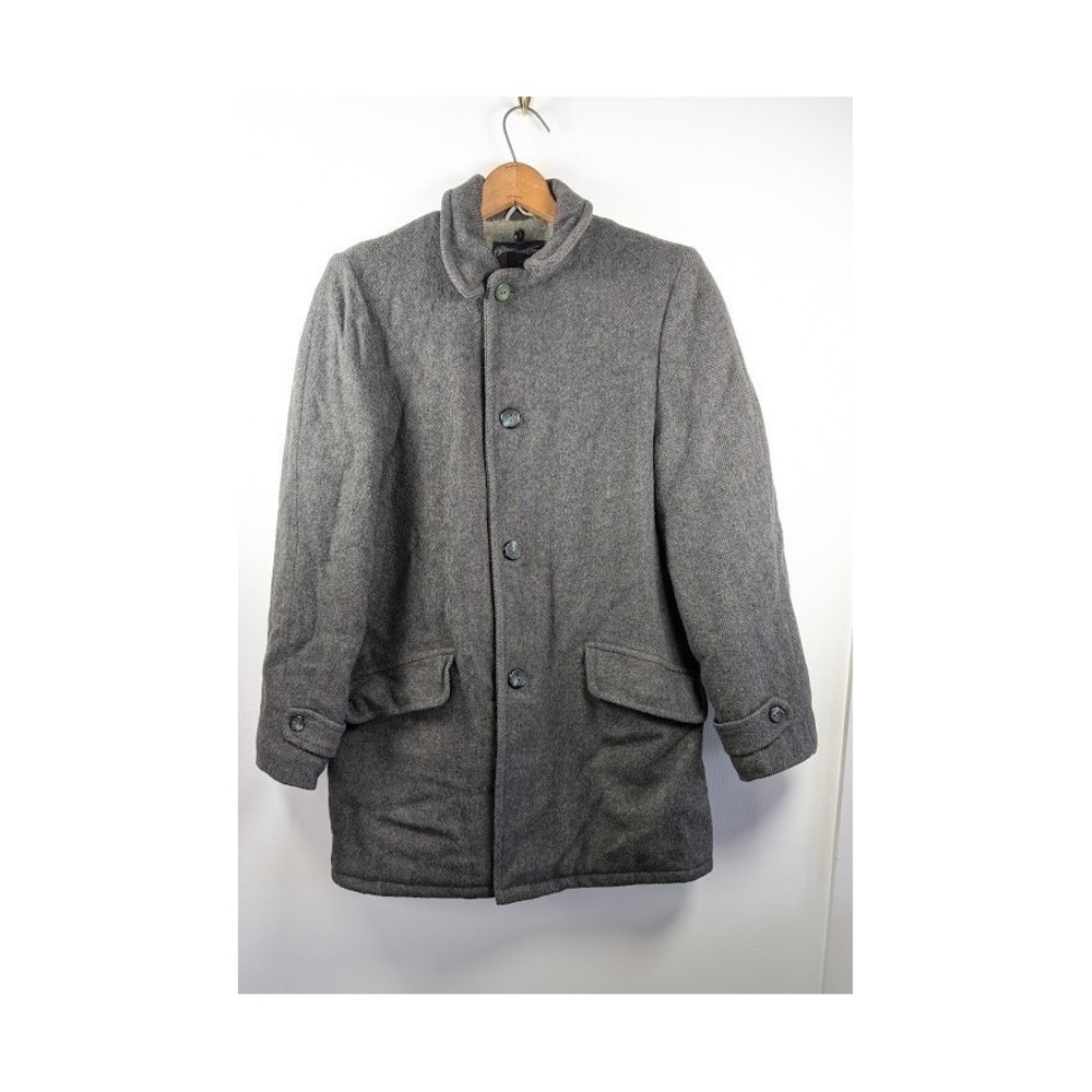Vintage Campus Wool Over Coat Men's Size 36 Herringbone‎ Lined Heavy Made in USA